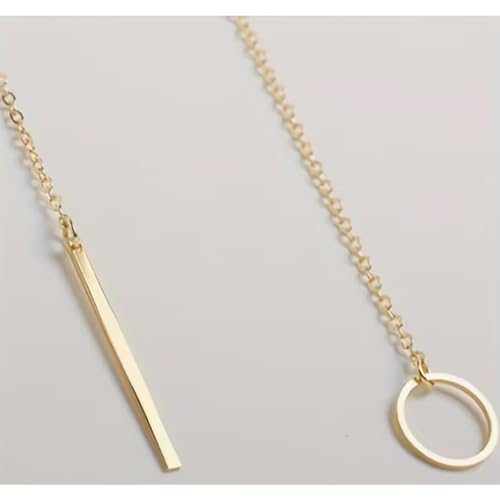 Women 18K Gold Plated Dainty Drop Bar Pendant Lariat Y-Shaped Necklace Earring (golden)
