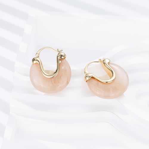 Chunky Gold Resin Hoop Earrings Leverback Statement Huggie Hoops Dangle Drop Dressy Earring Prom Festival Vacation Jewelry for Women - color: Pink, size: Drop