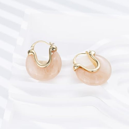 Chunky Gold Resin Hoop Earrings Leverback Statement Huggie Hoops Dangle Drop Dressy Earring Prom Festival Vacation Jewelry for Women - color: Pink, size: Drop