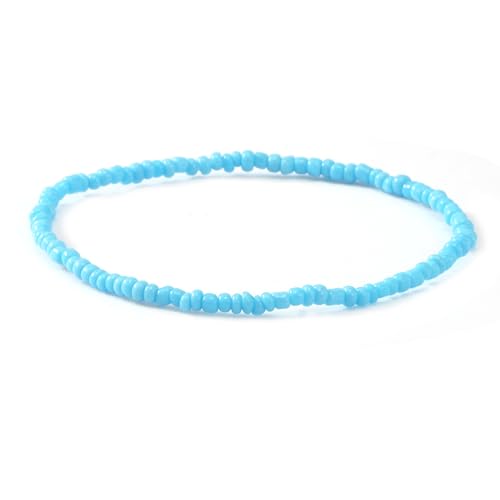 Handmade Stackable Rice Seed Beaded Ball Bracelets set for women, Romantic Boho Trendy Acrylic Glass Stretch Accessories Multi Layer Jewelry, Daily Wear Party Holiday Friendship Gift - color: Blue