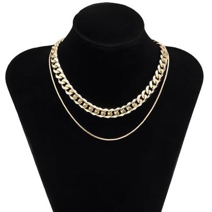 Gold Choker Necklace Dainty Cuban Link Necklace Simple Flat Snake Chain Necklace Layered Herringbone Necklace Hip Hop Jewelry for Women - style: Style-5