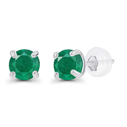 Solid 14K Gold 3mm Round Prong Set Hypoallergenic Genuine Petite Birthstone Stud Earrings - color: Emerald Genuine