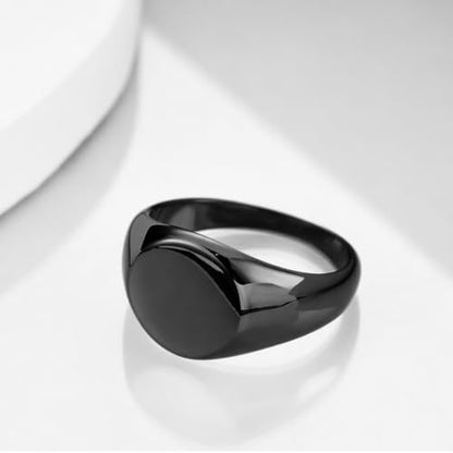 MYNENEY Stainless Steel Round Statement Pinky Signet Rings for Men Women - color: Black