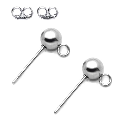 50pcs Adabele 316 Grade Surgical Stainless Steel Hypoallergenic Earring Posts 5mm Ball Post Open Ring 50pcs Earnut Backs DIY Earrings Jewelry Making SEF218-5 - size: 5mm (0.2 Inch) Ball Post