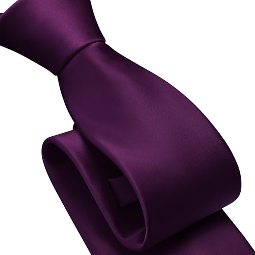 Branduce 3.15"（8cm） Mens Solid Satin Tie Pre-tied Adjustable Zipper Necktie for Business and Wedding - color: Dark Purple