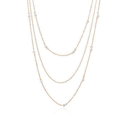 COLORFUL BLING Multilayer Choker Long Chain Tassel Pendant Necklace for Women Beads Necklace Long Bar Charm Chain Jewelry - color: E gold pearl
