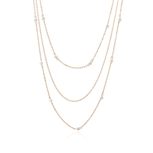 COLORFUL BLING Multilayer Choker Long Chain Tassel Pendant Necklace for Women Beads Necklace Long Bar Charm Chain Jewelry - color: E gold pearl