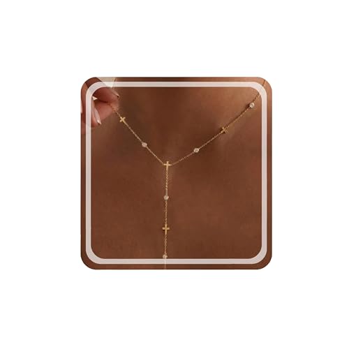 RINHOO Long Lariat Necklace for Women 18K Gold Plated Stainless Steel | Y-Drop Lariat Design, 18K Gold Hypoallergenic, Non-Tarnish V-Neck Layering, Wedding Prom Gift - color: Gold-Cross