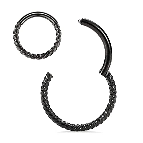 MissNity 316L Surgical Steel Hinged Nose Rings Hoop 20G 18G 16G 14G, Diameter 6mm to 10mm, Color Gold - Rose Gold - Silver - Black - Rainbow - color: C21: Black - 1pc