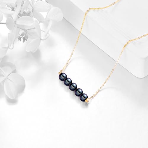 KECHO 14K Real Gold Beads Pendant Necklace Solid Yellow Gold Jewelry Anniversary Birthday Gifts for Women - color: Black Pearl 5