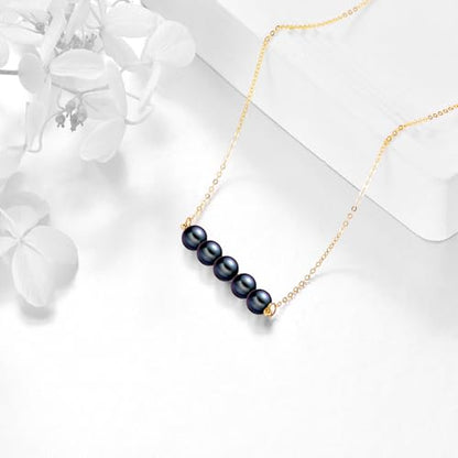 KECHO 14K Real Gold Beads Pendant Necklace Solid Yellow Gold Jewelry Anniversary Birthday Gifts for Women - color: Black Pearl 5