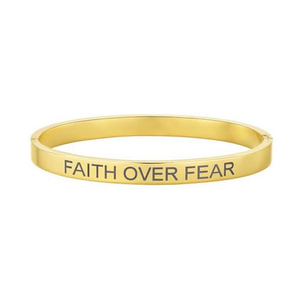 Inspirational Christian Bracelet for Women, Oval Engraved Bible Verse Love Bangle Cuff, Faith Scripture Jewelry, Religious Encouragement Gift for Mom Daughter Sister Friend - color: FAITH OVER FEAR-Oval Bangle Gold