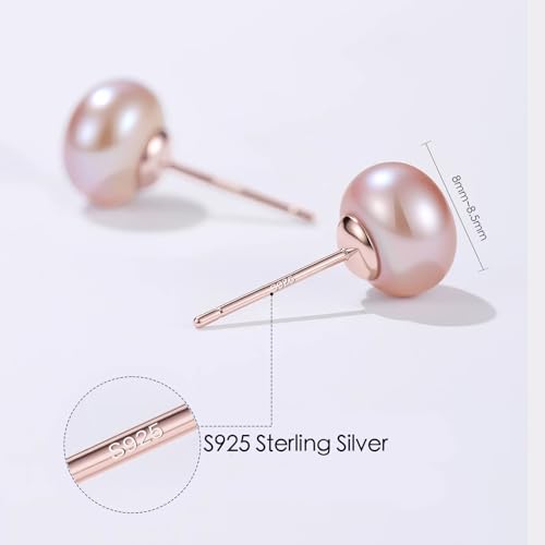 Pearl Earrings Studs for Women 3 Pairs AAAAA+ Freshwater Hypoallergenic Earring stud (18k Gold Plating 925 Sterling Silver) For Wedding Anniversary Birthday Christmas