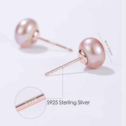 Pearl Earrings Studs for Women 3 Pairs AAAAA+ Freshwater Hypoallergenic Earring stud (18k Gold Plating 925 Sterling Silver) For Wedding Anniversary Birthday Christmas