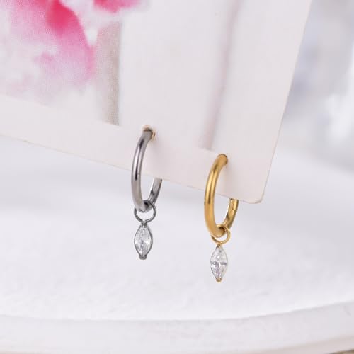 Ourania 16G Gold Stainless Steel Zircon Dangle Huggie Hoop Rook Piercing Helix Hoop Earring Tragus Hoop Cartilage Piercing for Women - color: Eyes Gold 2PCS, size: 1.2*6mm 2pcs