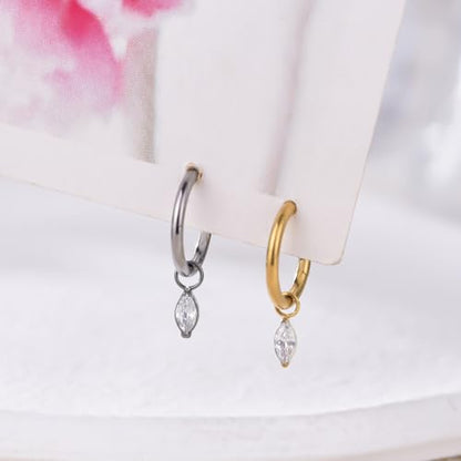 Ourania 16G Gold Stainless Steel Zircon Dangle Huggie Hoop Rook Piercing Helix Hoop Earring Tragus Hoop Cartilage Piercing for Women - color: Eyes Gold 2PCS, size: 1.2*6mm 2pcs