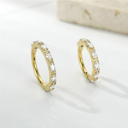 FUNLMO 316L Surgical Steel Nose Ring Septum Ring Cube Zircon Cartilage Earring Conch Tragus Helix Rook Daith Piercing Jewelry - style: 16G 8mm, Gold,horse eyes CZ
