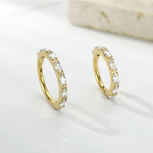 FUNLMO 316L Surgical Steel Nose Ring Septum Ring Cube Zircon Cartilage Earring Conch Tragus Helix Rook Daith Piercing Jewelry - style: 16G 10mm, Gold,horse eyes CZ