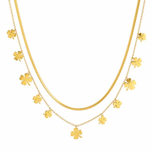 Rich London 18K Rose Gold Plated 2-in-1 Clover Heart Pendant Necklace for Women | Elegant Crystal Charm Jewellery - color: Lucky Charm