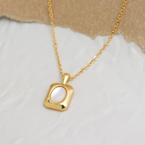 Jean Beau Gold Stone Pendant Necklaces for Women, Chunky Gemstone Dangle Necklace Wedding Prom Fashion Jewelry Gift - color: Square Pearl