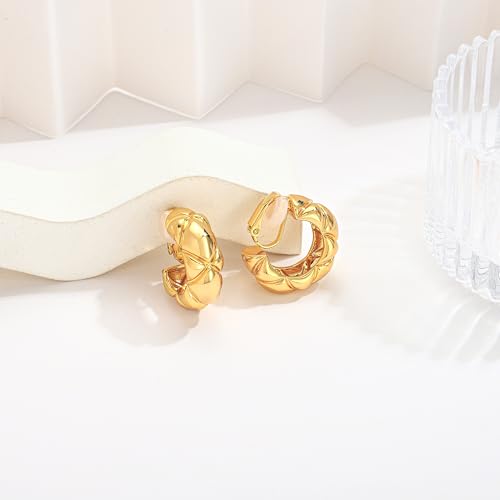 WOWORAMA Chunky Gold Hoop Clip On Earrings for Women | Large Chunky Hoops Clips Earrings, Polished Gold-Plated Clip-On Hoops, Statement Non Pierced Jewelry - color: 25mm Wide Hoops