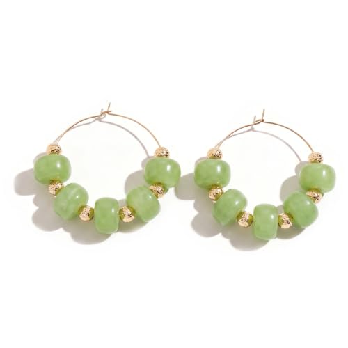 Colorful Beaded Earrings for Women Beaded Hoop Earrings | Chunky Acrylic Resin Boho Statement Drop Earrings Trendy Summer Beach Jewelry Accessories Gifts - color: Green