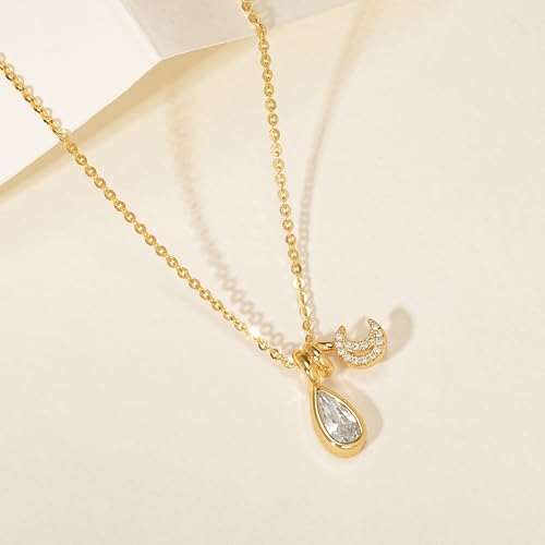 MTMY Gold Moon Pendant Necklace for Women,14K Gold Plated Dainty Chain Crescent Moon Sun Star Necklace Jewelry - style: drop moon