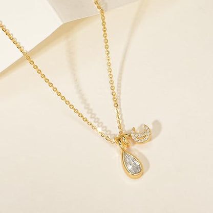 MTMY Gold Moon Pendant Necklace for Women,14K Gold Plated Dainty Chain Crescent Moon Sun Star Necklace Jewelry - style: drop moon