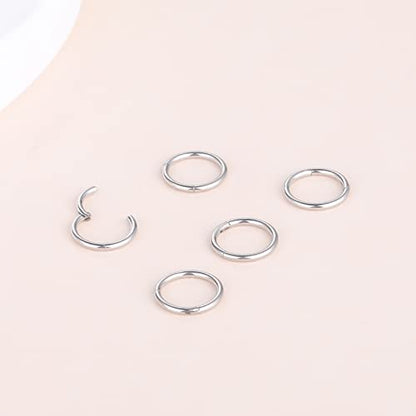 Aumeo 14G 16G 18G 20G Nose Ring Hoop Stainless Steel Hinged Segment Rings Hoops Nose Clicker Ring Tragus Helix Cartilage Daith Rook Earring Piercing Jewelry for Women Men - style: 5pcs 20g 6mm Silver