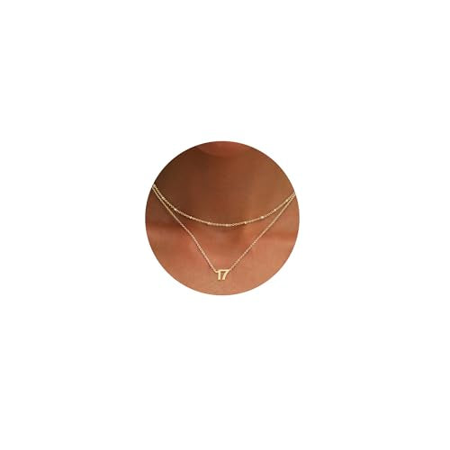 Number Necklace for Women, 14K Gold Plated Layered Chain Number Pendant Jewelry Gifts for Sister Mom Girlfriend Daughter - style: Number-17