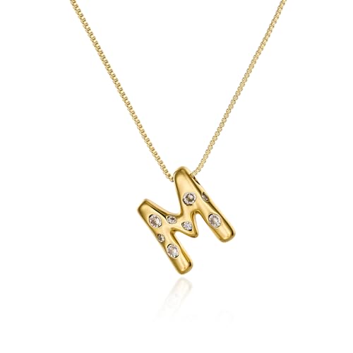 Cicy Bell Initial Necklace for Women 14k Gold Plated | Cubic Zirconia, Trendy, Personalized, Dainty Letter Pendant - color: M-Gold