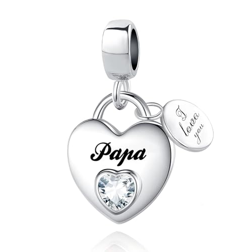 TCHYUN Family Series Dangle Charm Heart Birthstone Bead for Pandora Bracelet Women Gift - style: Papa