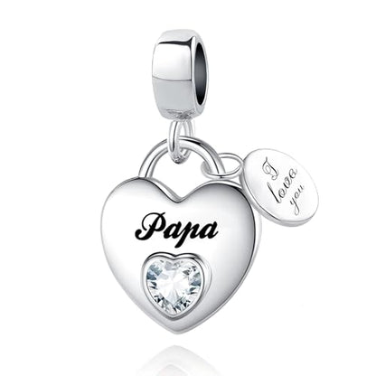 TCHYUN Family Series Dangle Charm Heart Birthstone Bead for Pandora Bracelet Women Gift - style: Papa