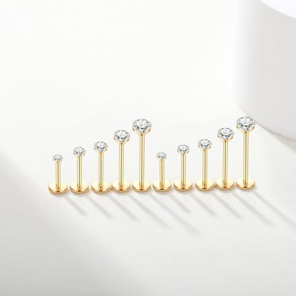 Aumeo 20G 18G 16G Threadless Push in Nose Rings Studs Surgical Steel Labret Jewelry Monroe Lip Rings Studs Medusa Ashley Piercing Jewelry for Women - color: Gold, size: 18g*6/7/8/10/12mm