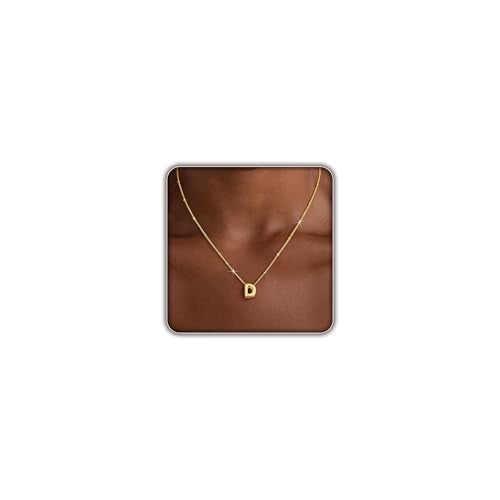 Initial Necklaces for Women, 14K Gold Plated Dainty Bubble Letter Necklace A-Z Name Pendant Necklace for Women Trendy Gold Jewelry Personalized Gifts - color: D