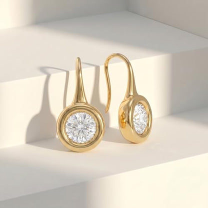 14K Gold & Silver Plated Trendy Bezel Set Cubic Zirconia Drop Earrings Minimalist Teardrop Hook Earrings for Women Diamond Crystal Charm Statement Teardrop Earrings Jewelry Gifts - color: Gold-Round zircon