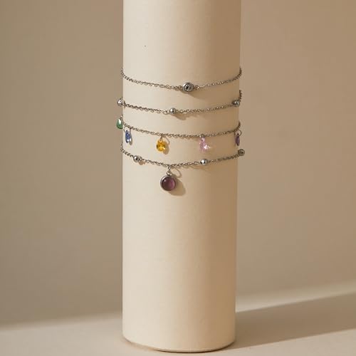 LOFITOR Anklets for Women Ankle Bracelet Charm Link Chain Set Foot | Waterproof Dainty Cz Evil Eye Beaded Anklets Adjustable Beach Foot Jewelry Feet Chains, Summer Beach Foot Jewelry Gifts - style: Color CZ Silver