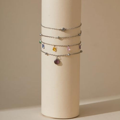 LOFITOR Anklets for Women Ankle Bracelet Charm Link Chain Set Foot | Waterproof Dainty Cz Evil Eye Beaded Anklets Adjustable Beach Foot Jewelry Feet Chains, Summer Beach Foot Jewelry Gifts - style: Color CZ Silver
