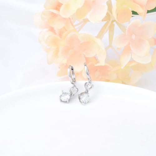 Heart Earrings for Women Girls-Sterling Silver Heart Dangle Hoop Earrings with Charm Love Huggie Hoop Earrings Hypoallergenic Delicate Jewelry Gifts for Women Girls Birthday - color: Hollow Heart Earrings
