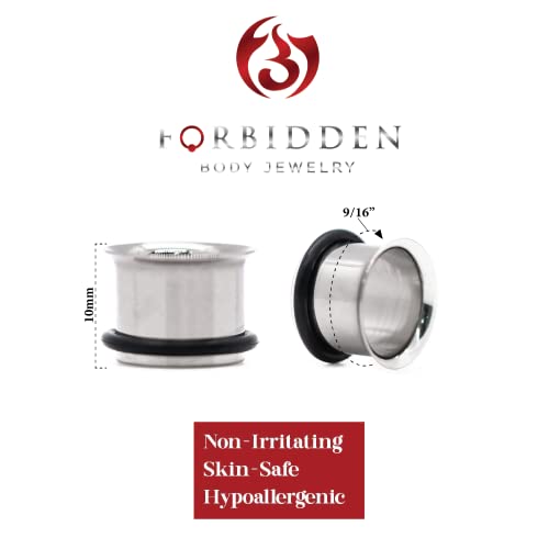 Forbidden Body Jewelry 12G-1 Inch Surgical Steel Single Flared Tunnel Plugs Plus O-Ring, Choose Pcs/Gauge - style: 2pcs: 14mm (9/16")