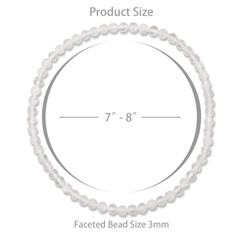 Healing Crystal Bracelet Clear Quartz Faceted Beaded Bracelets for Women Men 3mm Natural Stone Adjustable Handmade Stretch Bracelet Reiki Spiritual Jewelry Fashion Gifts - color: Clear Quartz