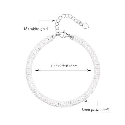 POTESSA Healing Stone Beaded Bracelets for Women Semi-Precious Gemstones Bracelets Pearl Beaded Bracelet Adjustable Strand Bracelets 6MM - color: Puka Shell