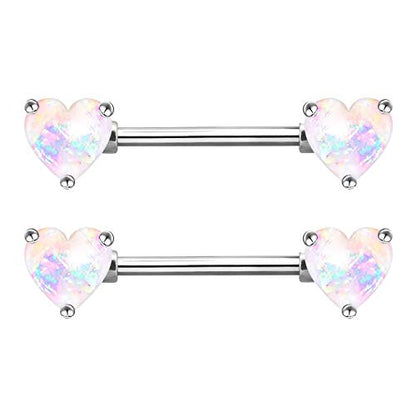 2PCS 14G Nipple Bars 316L Stainless Steel Nipple Barbell Ring Clear CZ Heart Nipple Rings Nipple Piercings Jewelry for Women - color: silver