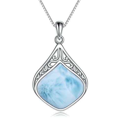 YAFEINI Teardrop Necklace Sterling Silver Filigree Irish Pendant Necklace Natural Stone Moonstone/Lapis Lazuli/Larimar/Moss Agate Necklace Jewelry - color: Larimar teardrop necklace