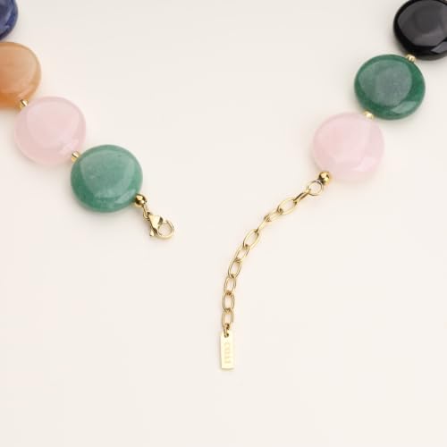 COAI Chunky Colorful Necklace for Women, Summer Beach Jewelry Crystal Flower Necklace for Women, Multi-Gemstones Sodalite Red Jasper Chunky Choker - style: Round Beads Necklace