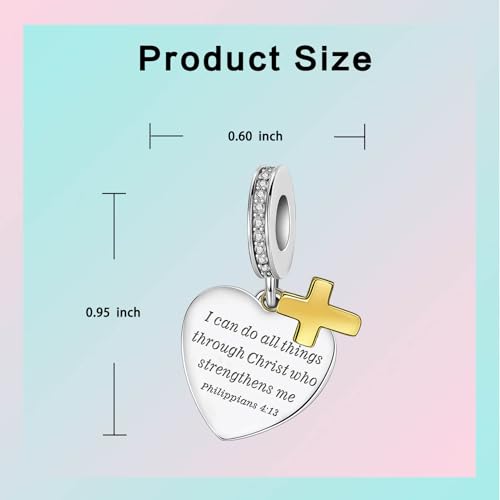 LUXILLA Love You Best Friend Grandma Wife Heart Charm 925 Sterling Silver Charms Fit for Bracelets Necklace Jewelry Gift for Women - color: Bible Verse Cross Charm