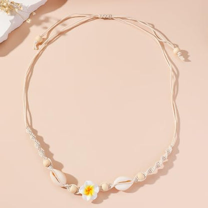 Nackiy Shell Necklace for Women, Handmade Summer Beach Jewelry Gift | Natural Sea Shell Necklace, Adjustable Collar Fit, Coastal Beach Style, Shell Starfish Charms, Lightweight Summer Jewelry - color: White