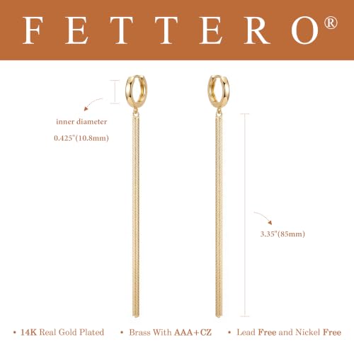 Gold Hoop Earrings for Women Long Dangle Chain Duster Earrings | 14K Gold Plated Small Huggie Hoops Hypoallergenic Long Chain Earrings Lightweight Drop Earrings for Everyday Wear Jewelry