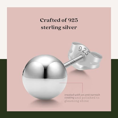 KEZEF 925 Sterling Silver Ball Stud Earrings for Women, 2mm to 10mm | Nine Bead Sizes, Three Finishes, Hypoallergenic Nickel Free Post, Butterfly Push Back, Sold As One Pair - color: Sterling Silver, size: 7mm