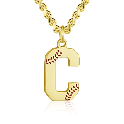 AIAINAGI Baseball Initial A-Z Letter Necklace - Men's Baseball Charm Pendant in Stainless Steel Silver Chain, 22inch Personalized Gift - style: C Letter